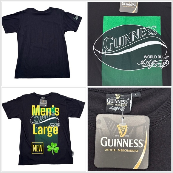 Men’s Irish Beer Guinness Large Football Short Sleeve T-Shirt Top Tee Black NWT - Picture 2 of 9